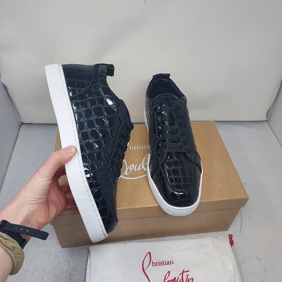 Christian Louboutin Rantulow Orlato Crocodile Black Patent Sneaker - Picture 1 of 10
